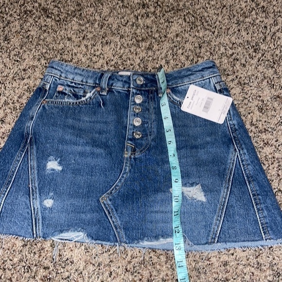 NEW Free People Harvey Distressed A-Line Button Down Mini Jean Skirt 25 - Picture 9 of 9